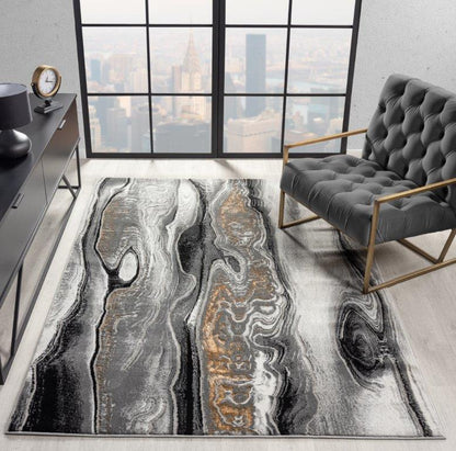 Marble Collection Grey & Gold Area Rug - 20172