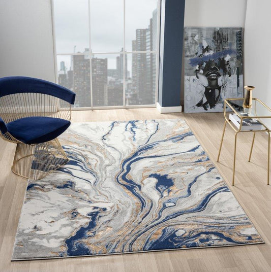 Marble Collection Blue & Grey Area Rug - 20264