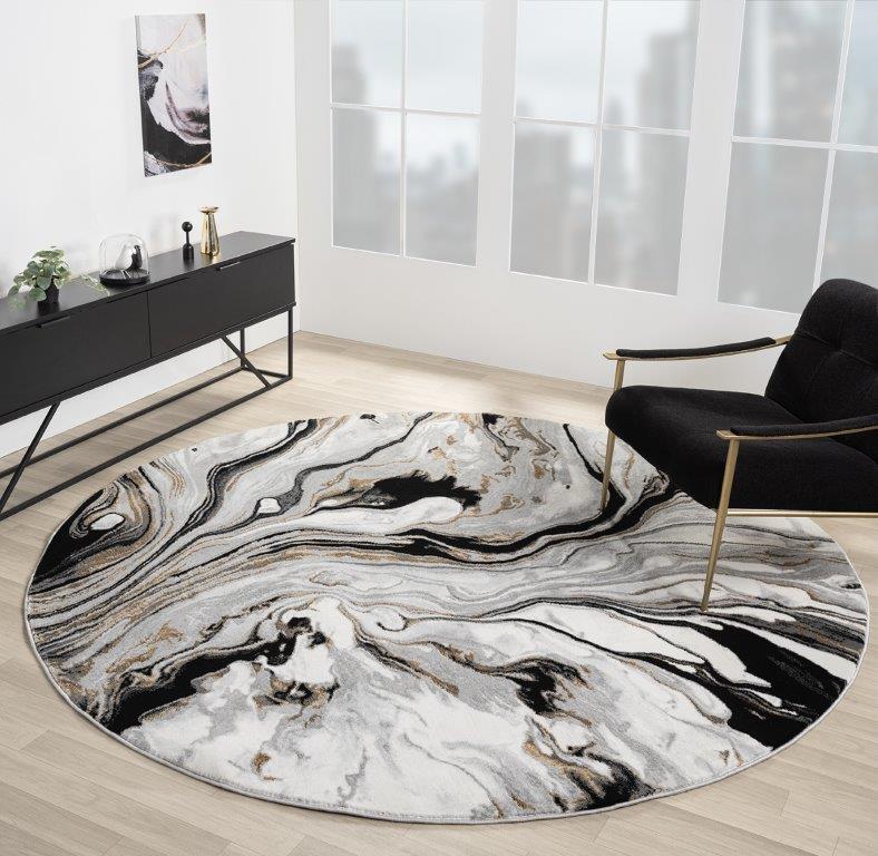 Marble Collection Grey & Black Area Rug - 20272