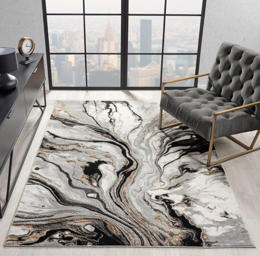 Marble Collection Grey & Black Area Rug - 20272