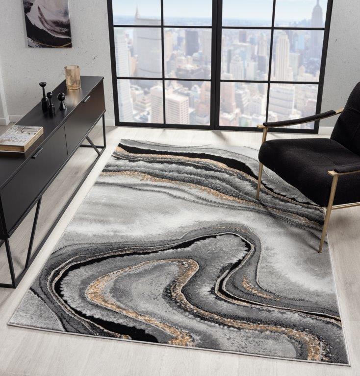 Marble Collection Grey & Black Area Rug - 20372