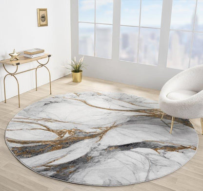 Marble Collection Grey & Gold Area Rug - 20772