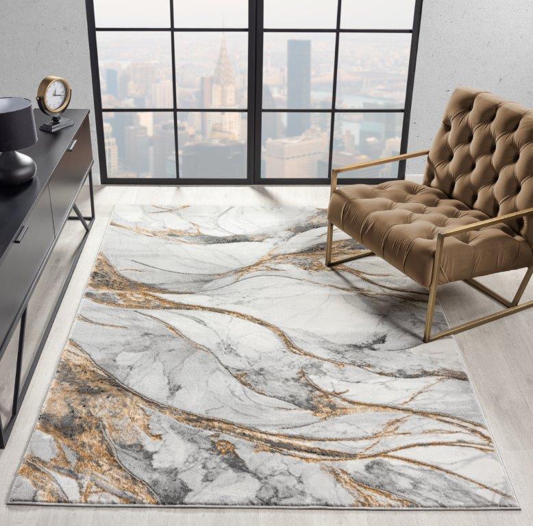 Marble Collection Grey & Gold Area Rug - 20772