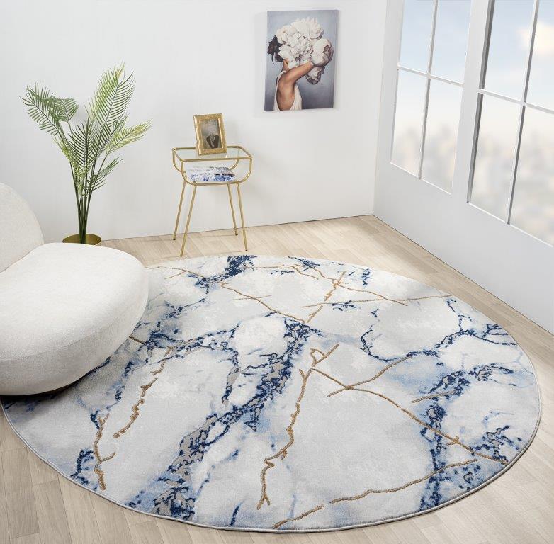 Marble Collection Blue & Gold Area Rug - 21064