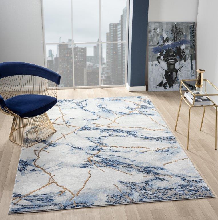 Marble Collection Blue & Gold Area Rug - 21064