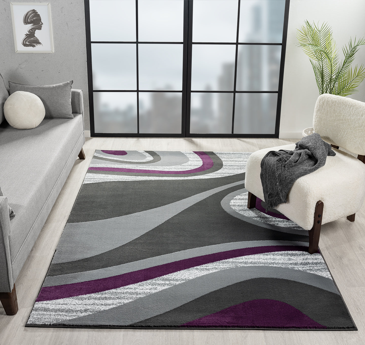 Festival Collection  Gray & Plum Area Rug - 45682