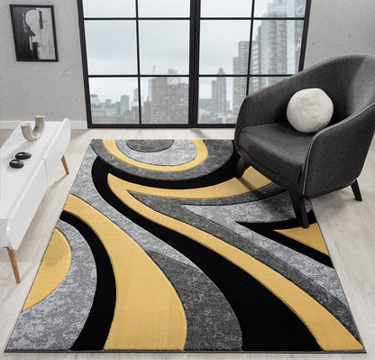 Joy Collection Hand Carved Yellow & Grey Area Rug - 50012