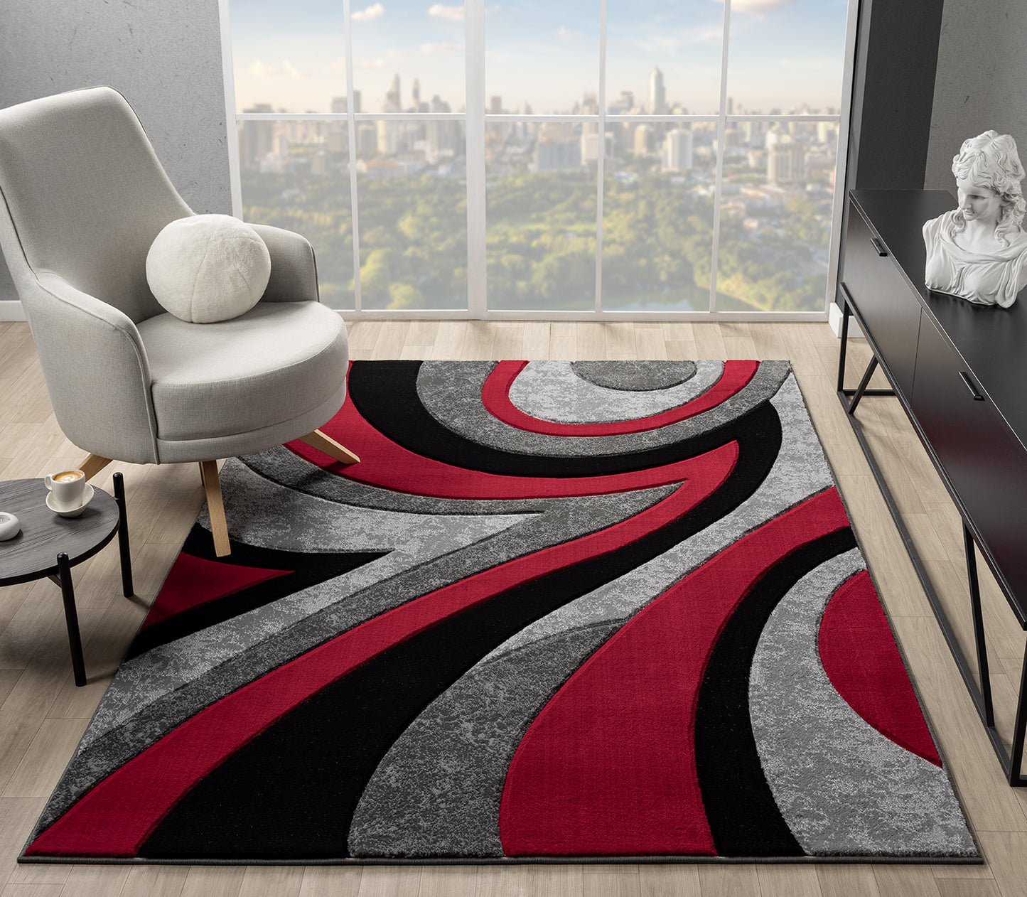 Joy Collection Hand Carved Red & Grey Area Rug - 50030