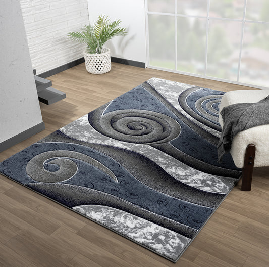 Joy Collection Hand Carved Blue & Grey Area Rug - 50160