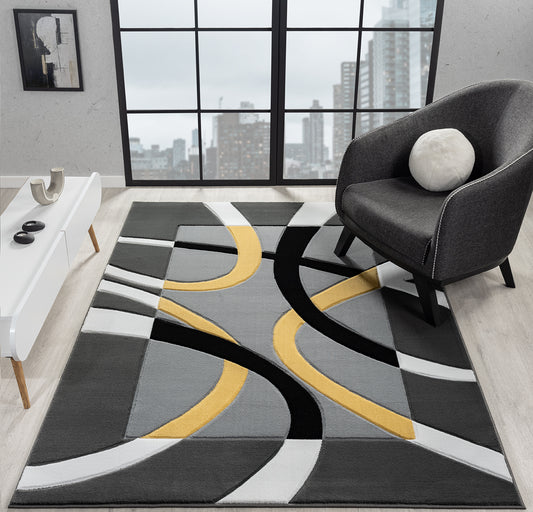 Joy Collection Hand Carved Yellow & Grey Area Rug - 50212