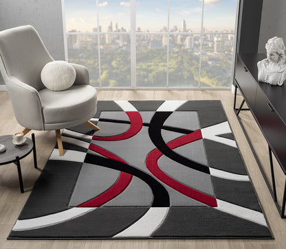 Joy Collection Hand Carved Red & Grey Area Rug - 20230