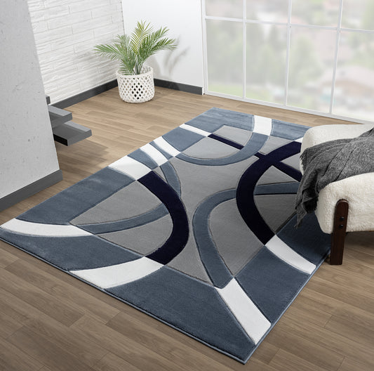 Joy Collection Hand Carved Blue & Grey Area Rug - 50260