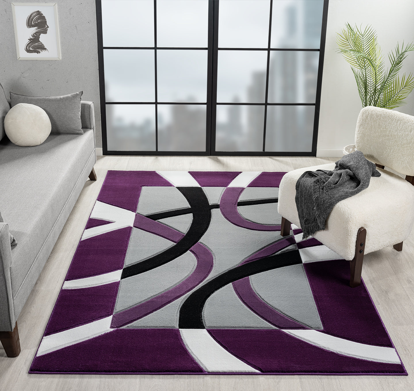 Joy Collection Hand Carved Plum Area Rug - 50282