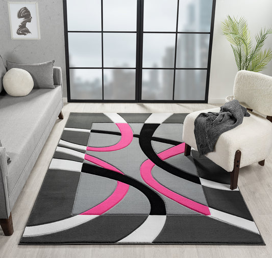 Joy Collection Hand Carved Pink & Grey Area Rug - 50286