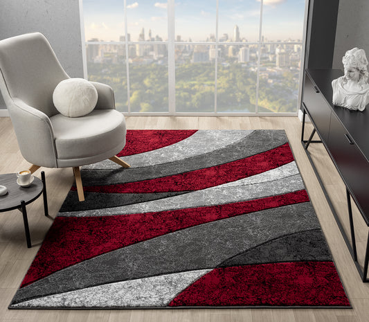 Joy Collection Hand Carved Red & Grey Area Rug - 50330