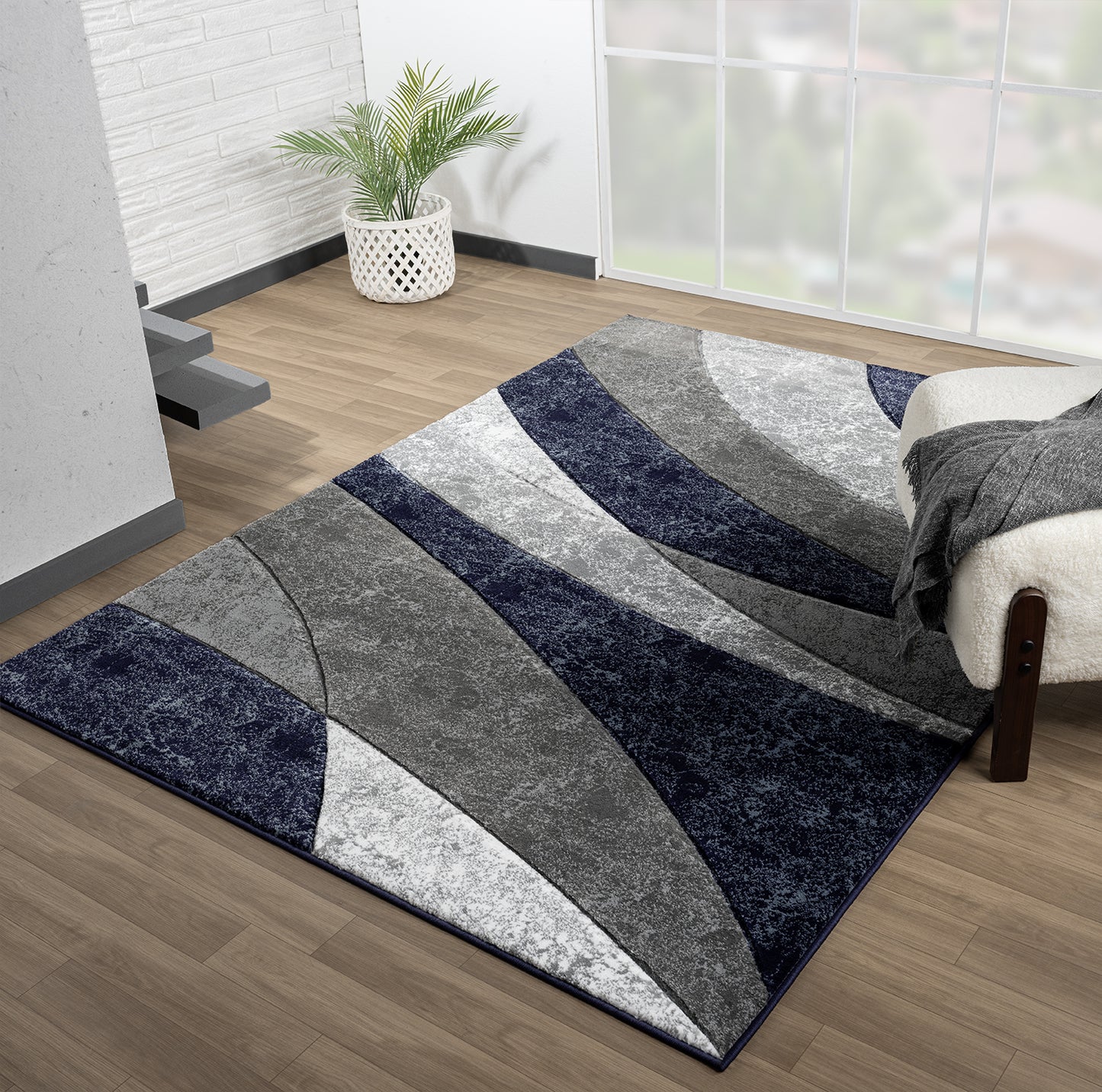 Joy Collection Hand Carved Blue & Grey Area Rug - 50360