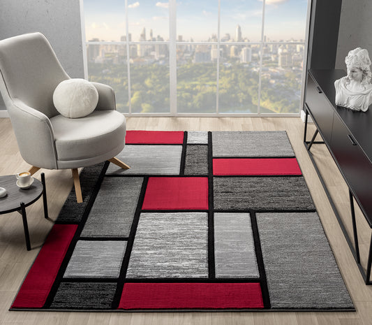 Joy Collection Hand Carved Red & Grey Area Rug - 50430