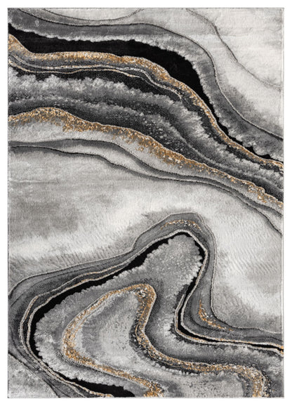 Marble Collection Grey & Black Area Rug - 20372